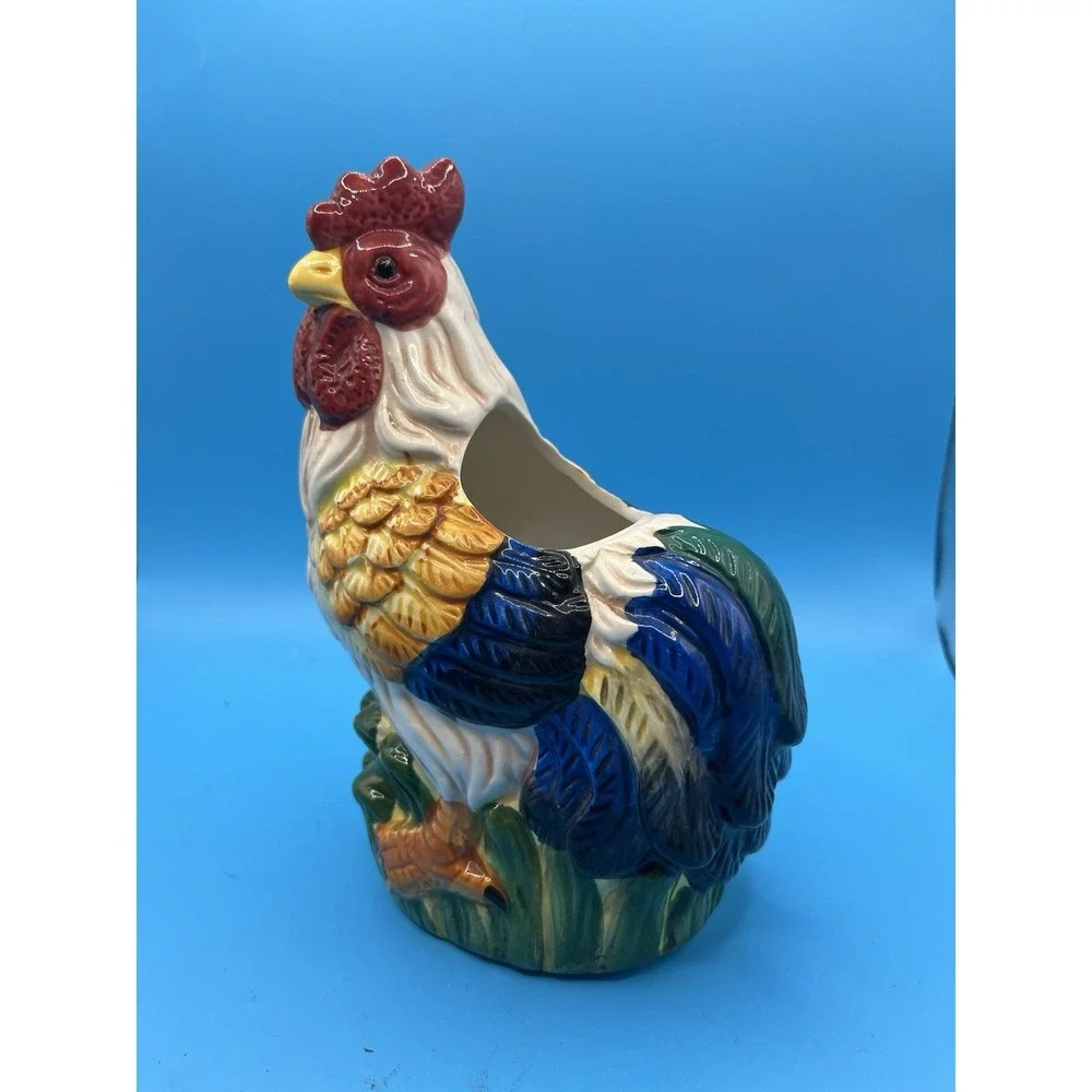 Vintage ALCO INDUSTRIES  Ceramic Chicken‎ Rooster Utensil Holder Planter 6.5
